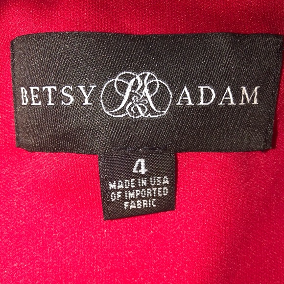 BETSY & ADAM "MELANIE" RED ONE SHOULDER FRONT RUFFLE DRESS SIZE 4 $219 - Picture 2 of 4